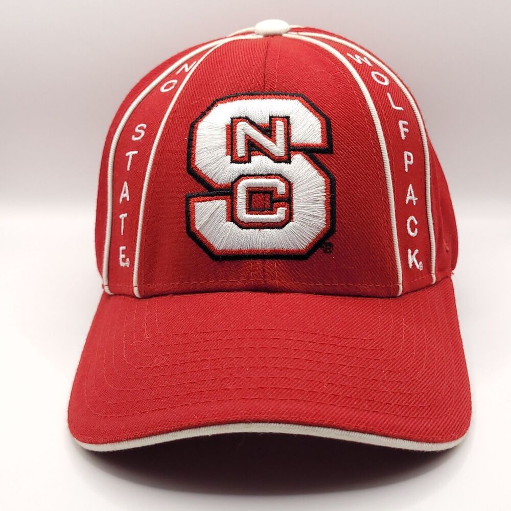 NC State Wolfpack Hat Red North Carolina Embroidered Traditional Logo Spellout